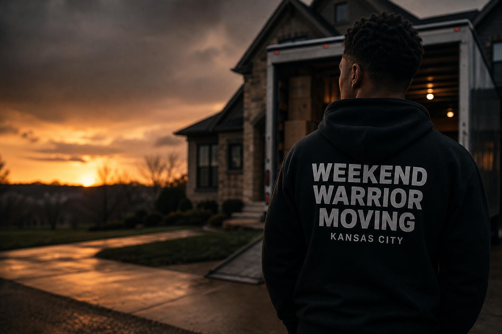 Professional movers loading a truck in Kansas City at dawn